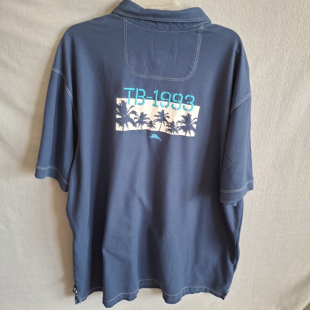 Tommy Bahama IslandZone Mens Polo Shirt 2XL Blue TB 1993 Graphic Back Golf